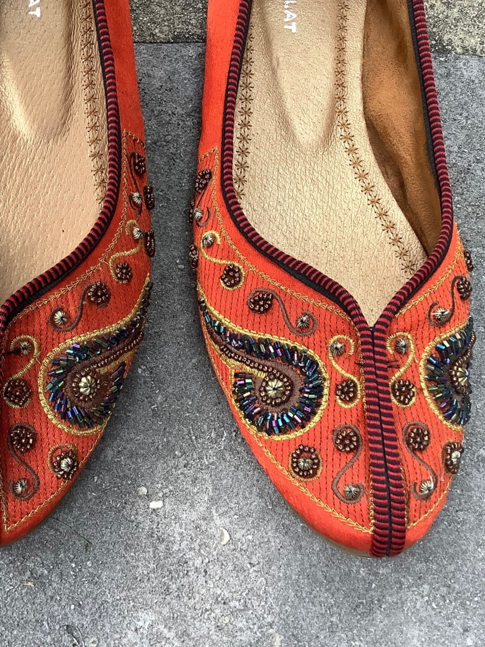 Jeweled Orange Slip-On Shoes